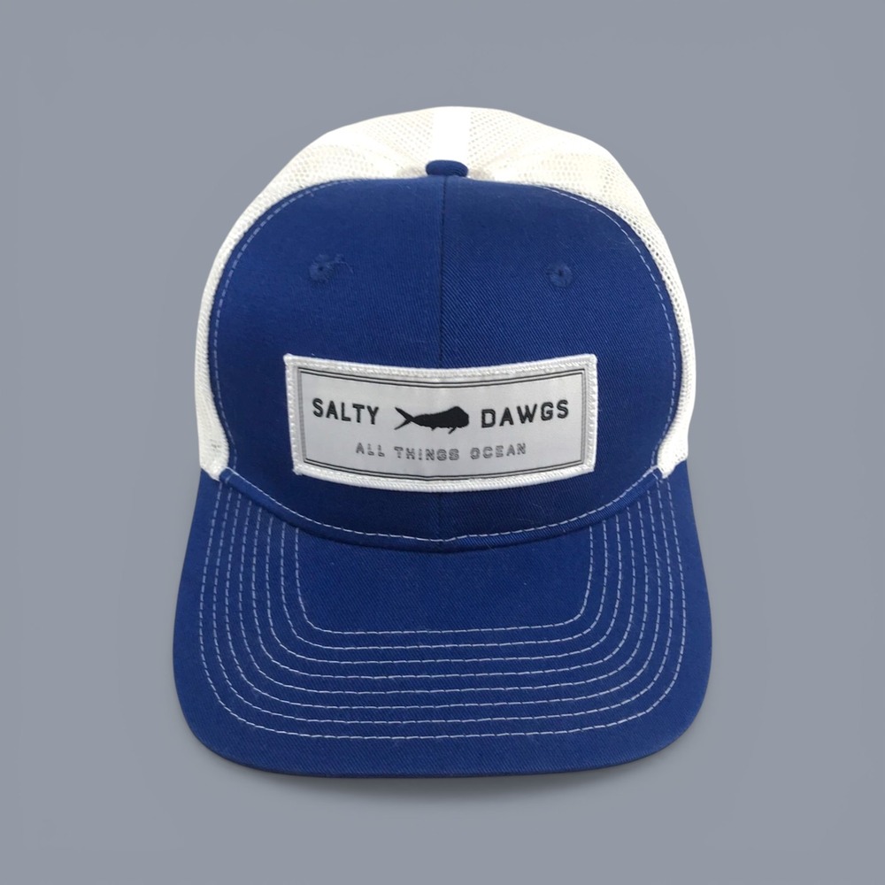 Salty Dawgs Port Authority Trucker Hat Blue White Mesh Snapback Fishing Cap Mens